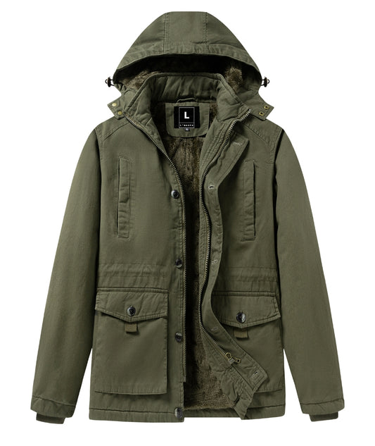 L'MONTE Men's Green Fleece-Lined Jacket With Detachable Hood My Store