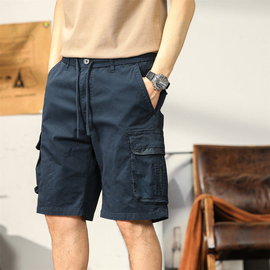 L'MONTE Men's Cotton Casual Dark Blue Elastic Waist Cargo Shorts My Store