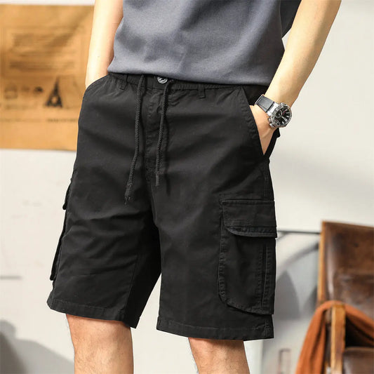 L'MONTE Men's Cotton Casual Black Elastic Waist Cargo Shorts My Store