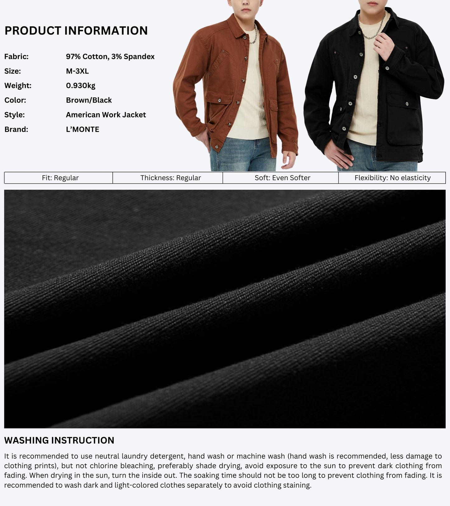 L'MONTE Men's Winter-Ready Black Canvas Jacket My Store