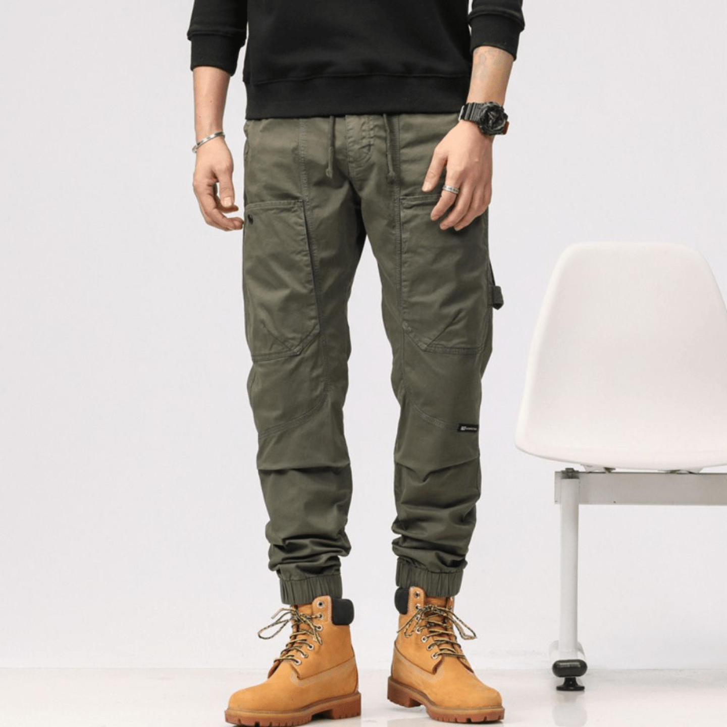 L'MONTE Imported Expandable Elastic Waist Slim Fit Green Cotton Cargo Joggers My Store