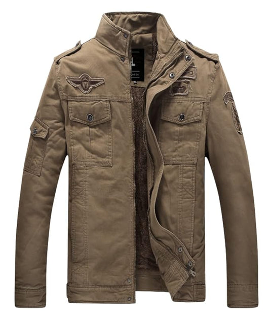 L'MONTE Men's Khaki Fleece-Lined Bomber Jacket My Store