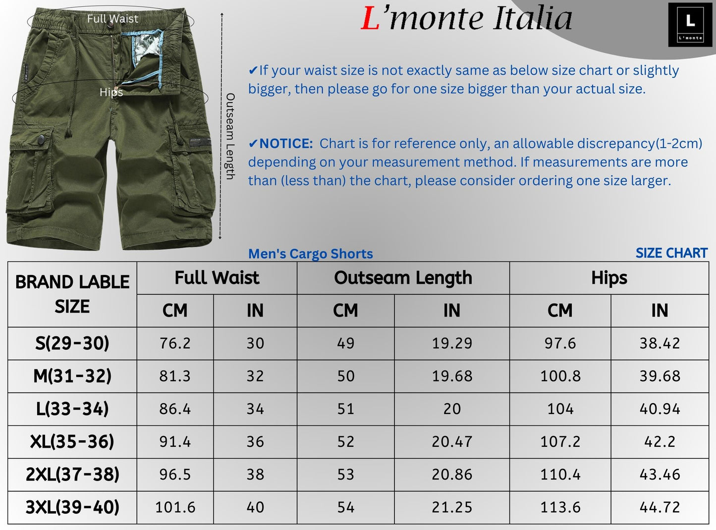 L'MONTE Imported Expandable Elastic Waist Green Outwear Cargo Shorts My Store