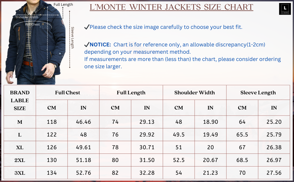 L'MONTE Men's Dark Blue Heavy-Duty Parka Jacket My Store