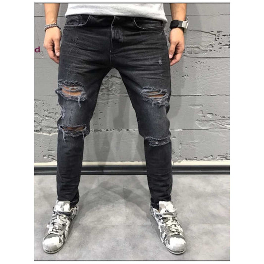 L'monte Heavy Damaged Skinny Black Jeans My Store