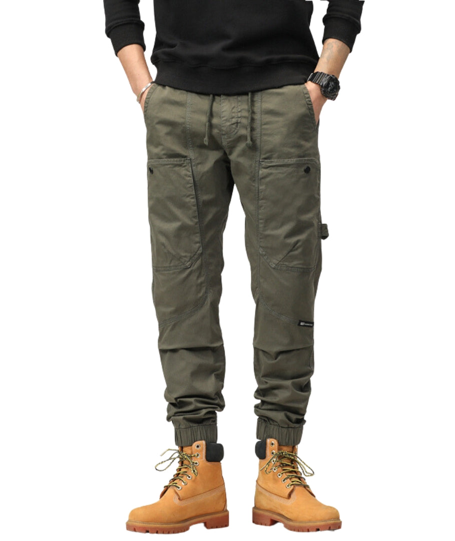 L'MONTE Imported Expandable Elastic Waist Slim Fit Green Cotton Cargo Joggers My Store