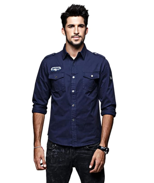 L'MONTE Men's Full Sleeves Blue Cargo Shirts for Men Lmonte International